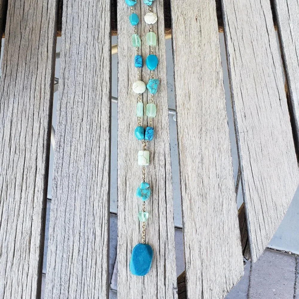Chico's Chunky Goldtone and Faux Turquoise Necklace - Picture 4 of 7